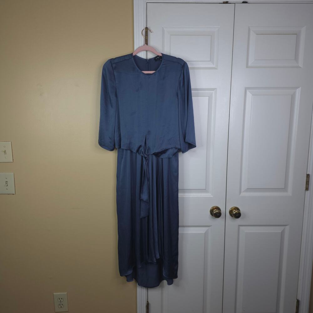 Third Form 3/4 Sleeve Sateen Front Tie Maxi Dress in Slate Size L